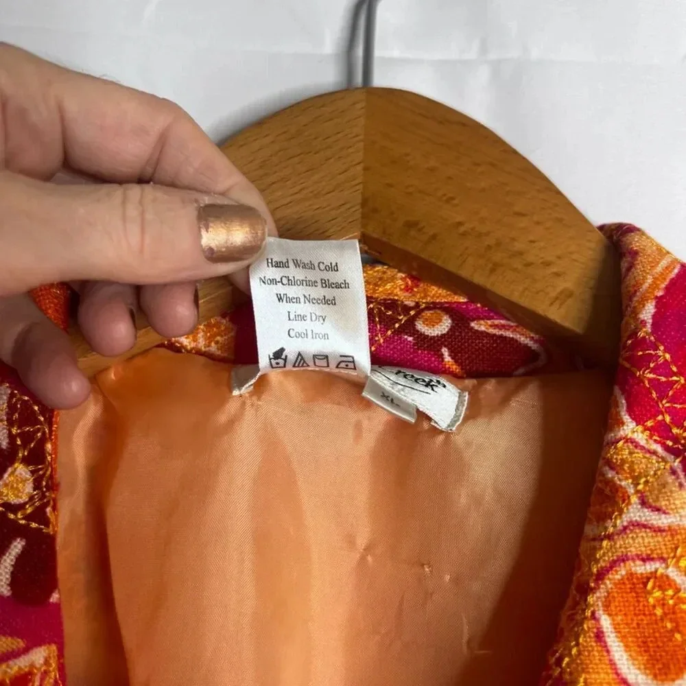 Coldwater Creek Linen‎ Blend Orange Abstract Embroidered Blazer Jacket Size XL - Picture 9 of 10